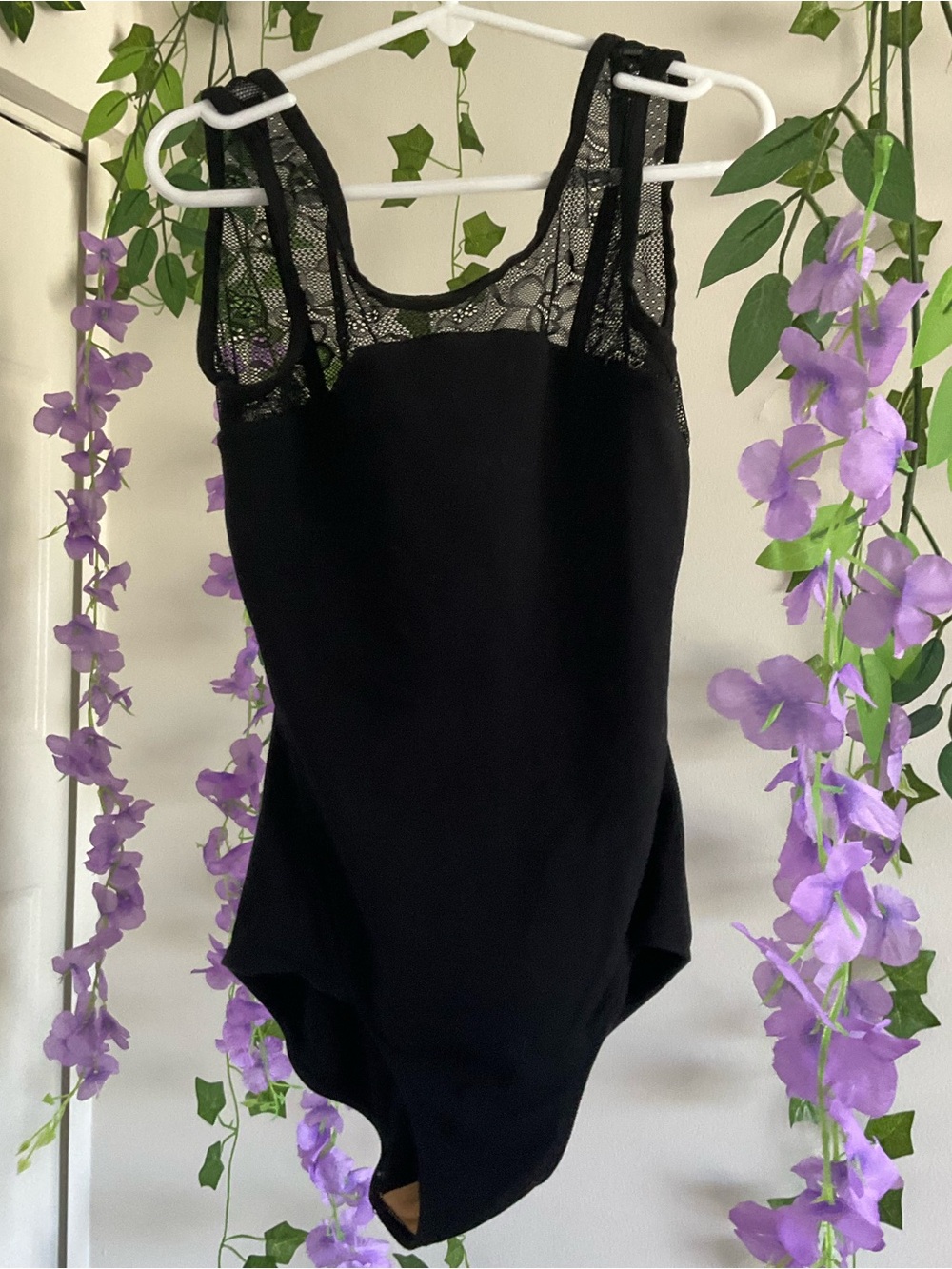 Black Lace-Trim Ballet Leotard